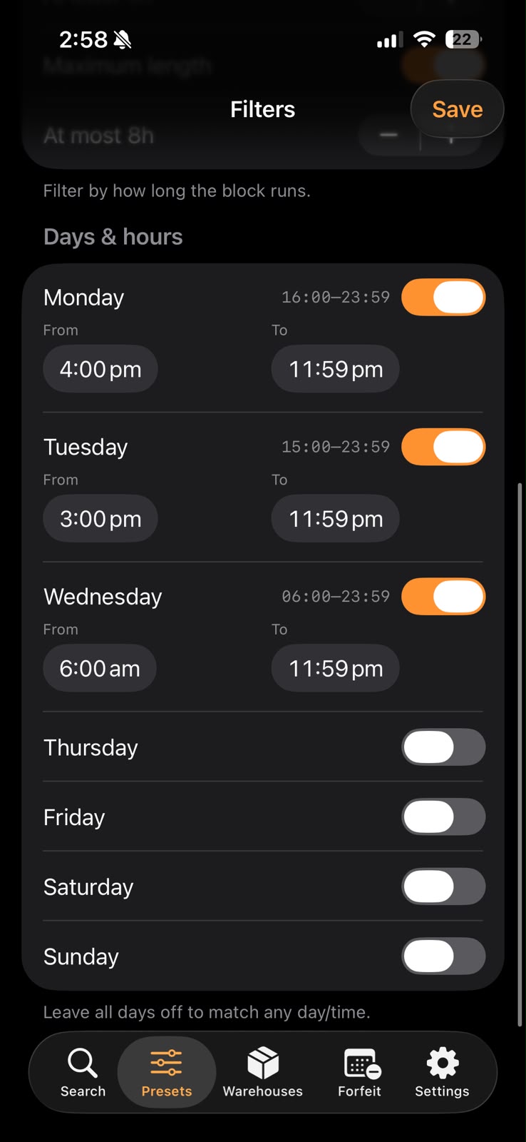 Flexra per-day time windows